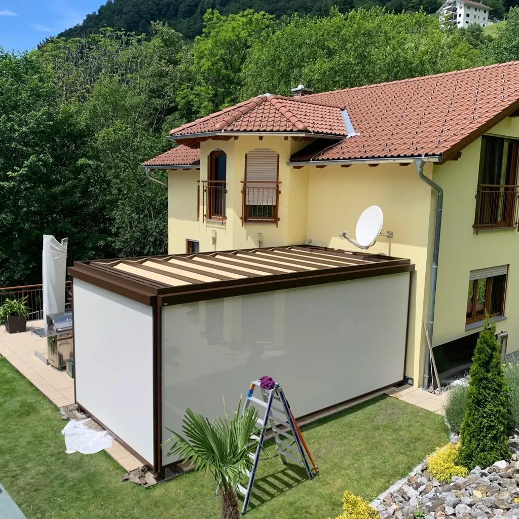 aengpass, Renato Iten, Montage, Terrassenüberdachung, Storen, Seitenwände, Sichtschutz